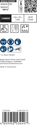 Bosch EXPERT Thin Tough Metal S 522 EHM saw blade, 18 TPI.