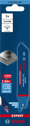 EXPERT ‘Thin Tough Metal’ S 522 EHM Reciprocating Saw Blade 1-pc Bosch EXPERT ‘Thin Tough Metal’ S 522 EHM saw blade.
