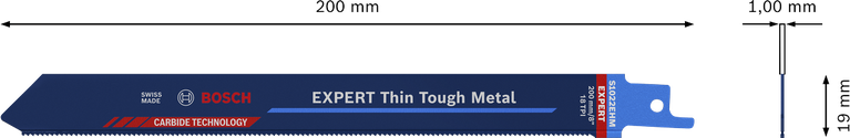 EXPERT ‘Thin Tough Metal’ S 1022 EHM Reciprocating Saw Blade 1-pc Bosch EXPERT Thin Tough Metal reciprocating saw blade 200mm.