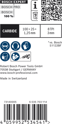 Bosch EXPERT Thick Tough Metal S 555 CHC saw blade 8 TPI.