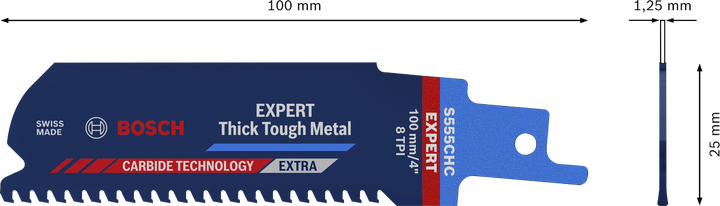 Bosch EXPERT Thick Tough Metal S 555 CHC saw blade for cutting thick metal.