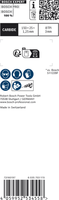 EXPERT Thick Tough Metal S955CHC Bosch EXPERT Thick Tough Metal S 955 CHC Reciprocating Saw Blade 150mm 8TPI.