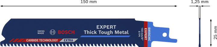 EXPERT Thick Tough Metal S955CHC Bosch EXPERT Thick Tough Metal S 955 CHC reciprocating saw blade.