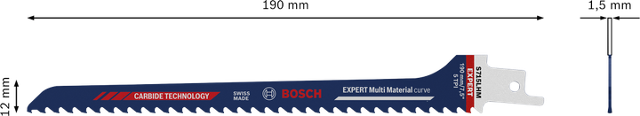 Bosch EXPERT S715LHM wood and metal reciprocating saw blade.