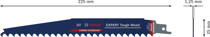 EXPERT Tough Wood S1142KHM Bosch EXPERT Tough Wood reciprocating saw blade 225mm.