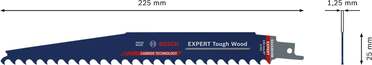 EXPERT ‘Tough Wood’ S 1142 KHM Reciprocating Saw Blade 1-pc Bosch EXPERT Tough Wood reciprocating saw blade 225mm.