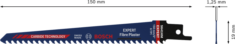 EXPERT ‘Fiber Plaster’ S 641 HM Reciprocating Saw Blade 1-pc Bosch EXPERT Fiber Plaster S 641 HM reciprocating saw blade.