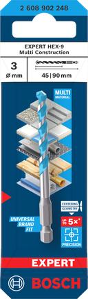 Bosch EXPERT HEX-9 Multi Construction Drill Bit, 3 mm.