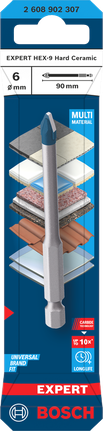 Bosch EXPERT HEX-9 Hard Ceramic 6×90 mm drill bit packaging.