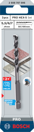 Bosch PRO HEX-5 drill bit set 5.5/6/7 mm for universal use.