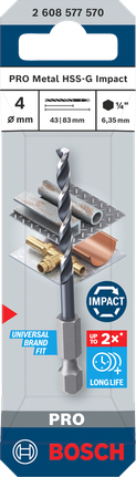 Bosch PRO Metal HSS-G Impact 4 mm drill bit for metal.