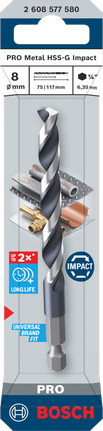 Bosch PRO Metal HSS-G Impact drill bit 8 mm for metal.
