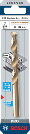 Bosch PRO HSS-Co 6.35×102 mm drill bit.