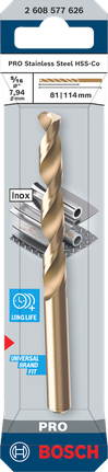 Bosch PRO stainless steel HSS-Co 7.94×114 mm drill bit.