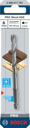 Bosch PRO Wood HSS Brad Point Drill Bit 6 mm for precision wood drilling.
