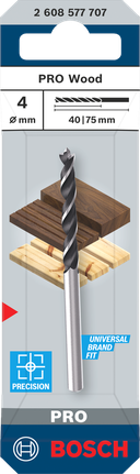 Bosch PRO Wood Brad Point Drill Bit 4 x 40 x 75 mm for precise wood drilling.