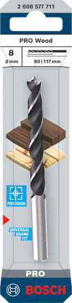 Bosch PRO Wood Brad Point Drill Bit 8 mm for precision wood drilling.