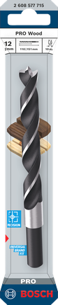 Bosch PRO Wood Brad Point Drill Bit 12mm for precise wood drilling.