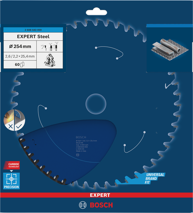 EXPERT Steel Circular Saw Blade, 254 x 2.6/2.2 x 25.4 mm, T60 Bosch EXPERT Steel circular saw blade 254×25.4 mm T60.