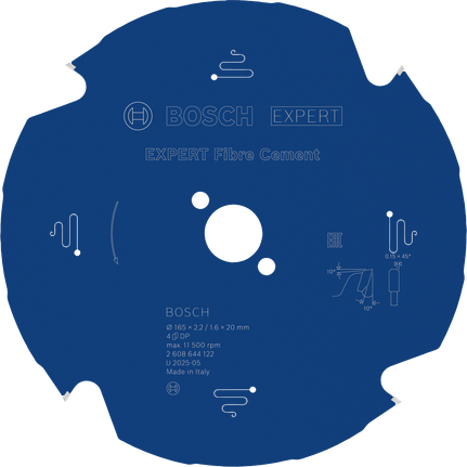 EXPERT Fibre Cement Circular Saw Blade, 165 x 2.2/1.6 x 20 mm, T4 Bosch EXPERT Fibre Cement circular saw blade, 165 mm.
