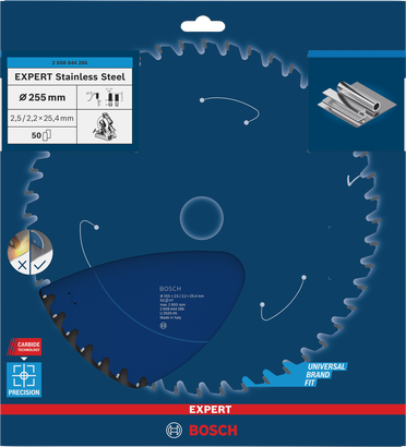 Object #200581711: 2608644286_bo_pro_p_f_1 Bosch EXPERT Stainless Steel circular saw blade 255×2.5×25.4 mm.