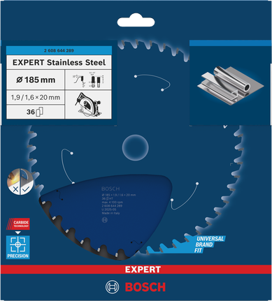 EXPERT Stainless Steel Circular Saw Blade, 185 x 1.9/1.6 x 20 mm, T36 Bosch EXPERT Stainless Steel circular saw blade 185×1.9/1.6×20 mm T36.