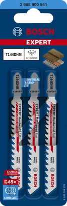EXPERT Hardwood fast T144DHM Bosch EXPERT ‘Hardwood Fast’ T144DHM carbide jigsaw blades 3-pack.