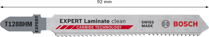 Bosch EXPERT Laminate Clean T128BHM carbide jigsaw blade.