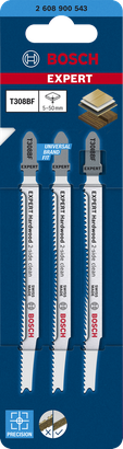 Bosch EXPERT Hardwood 2-side clean T308BF jigsaw blades 3-pack.