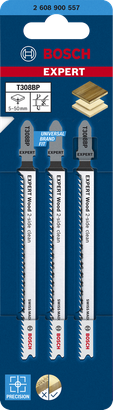 Bosch EXPERT Wood 2-side clean T308BP jigsaw blades, 3-pack.