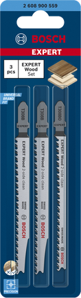 EXPERT Wood 2-side clean Jigsaw Blade Set, 3 pcs Bosch EXPERT Wood 2-side clean Jigsaw Blade Set, 3 pieces.