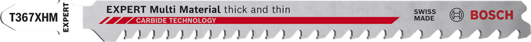 EXPERT ‘Multi Material‘ T 367 XHM Jigsaw Blade 3-pc Bosch EXPERT Multi Material T367 XHM jigsaw blade with carbide teeth.