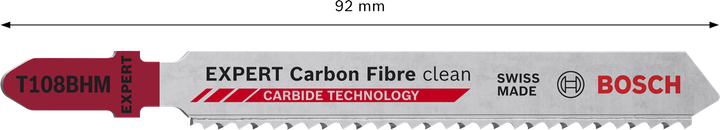 EXPERT Carbon Fibre clean T108BHM Bosch EXPERT Carbon Fibre Clean T108BHM jigsaw blade with carbide teeth.