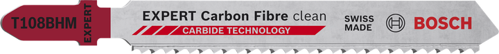 EXPERT Carbon Fibre clean T108BHM Bosch EXPERT Carbon Fibre jigsaw blade with carbide teeth.