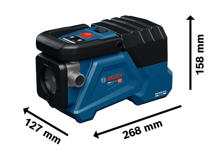 Bosch GTP18V-30 rotary laser leveling tool with dimensions.