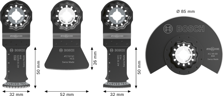 Bosch Flooring and Fitting Set 4 pcs for multi-tool cutting.