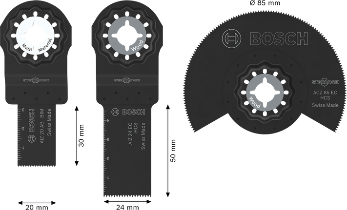 Bosch wood and soft metal blade set, 3 pieces.