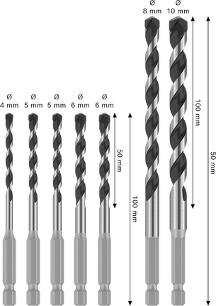 Bosch PRO HEX-5 Drill Bit Set 7 pcs with hex shank.