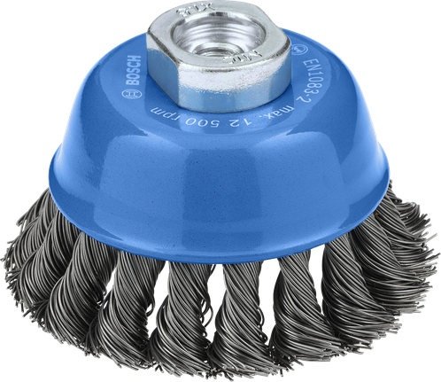 Bosch metal heavy cup brush 75 mm for angle grinders.