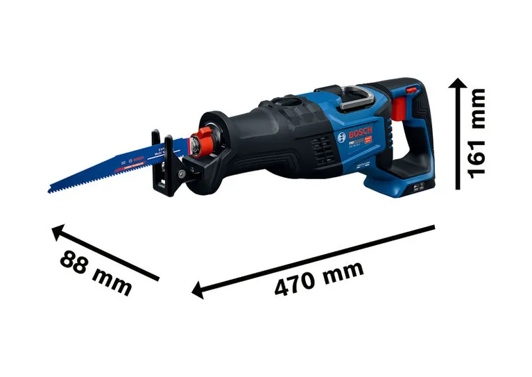 Bosch GSA 18V-32-2 reciprocating saw with dimensions.