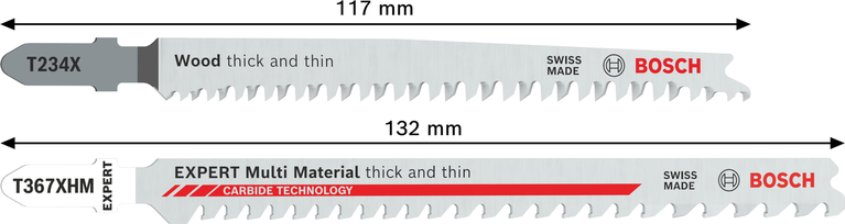 Bosch T234X and T367XHM jigsaw blades for wood and multi material.