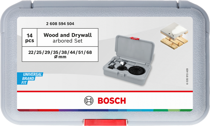 Bosch wood and drywall arbored hole saw set in case.
