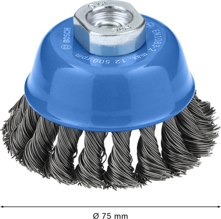 Bosch Metal Heavy Cup Brush 75 x 0.5 mm for angle grinders.