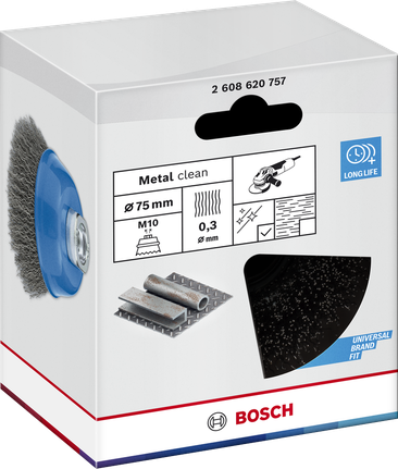 Bosch Metal Clean Cup Brush 75 mm for angle grinders.