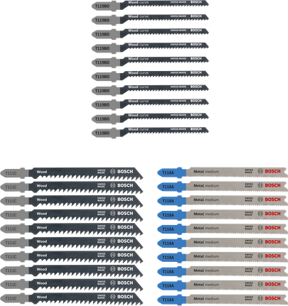 Bosch wood and metal jigsaw blade set, 30 pieces.