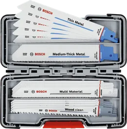 Bosch 20-piece reciprocating saw blade set for wood and metal.