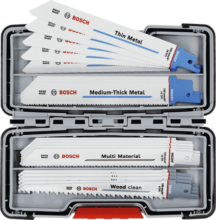 Bosch 20-piece reciprocating saw blade set for wood and metal.