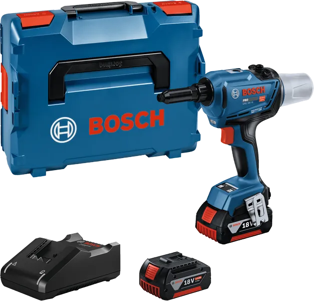 Bosch cordless 18V rivet gun with case, battery and charger.
