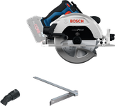 Bosch GKS 18V-68 circular saw with guide and connector.
