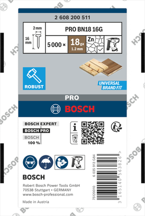 Bosch PRO BN18 brad nails 18 gauge, universal fit.